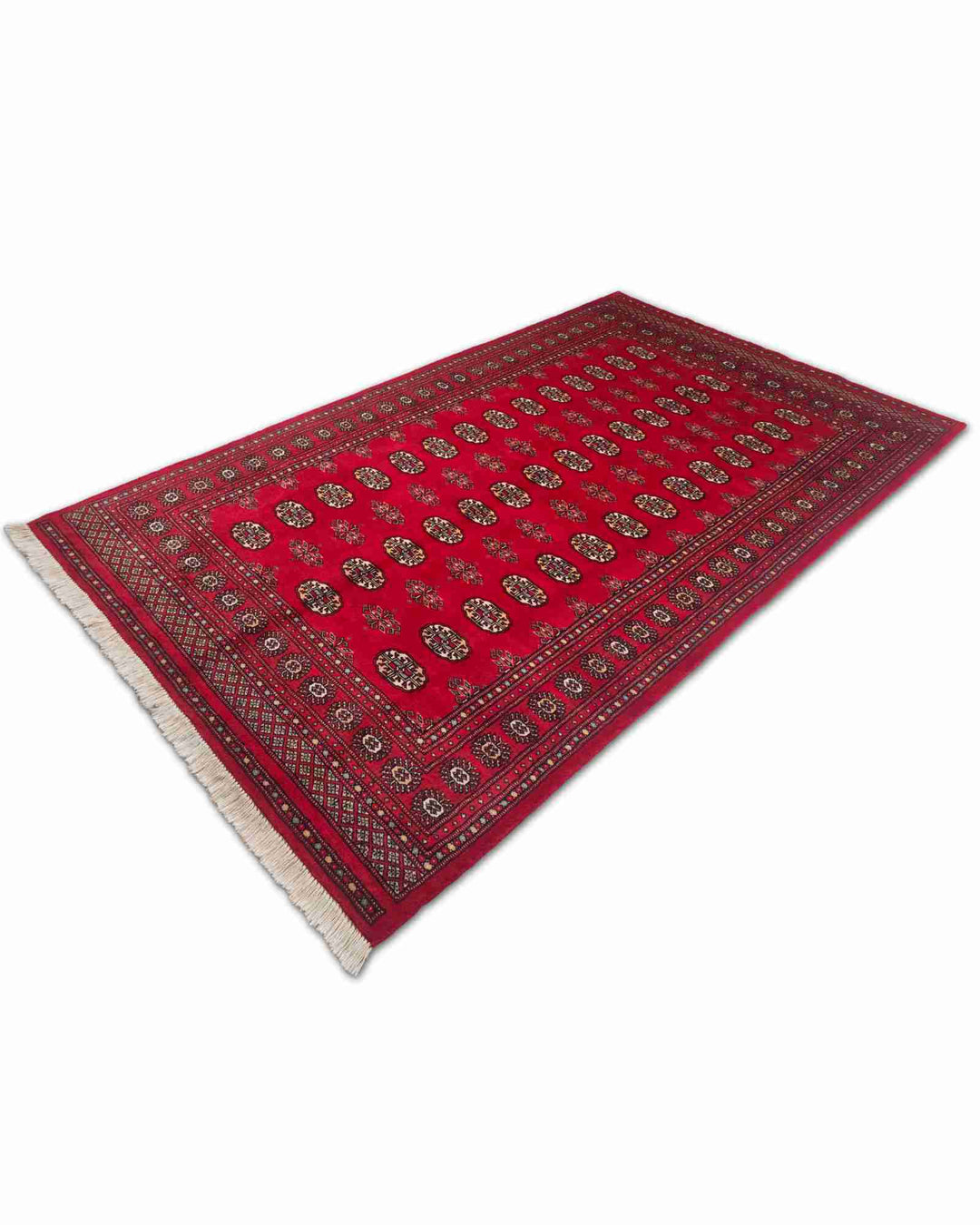 Crimson and Cream Turkmen Gül Bokhara, Hand-Knotted Wool Rug