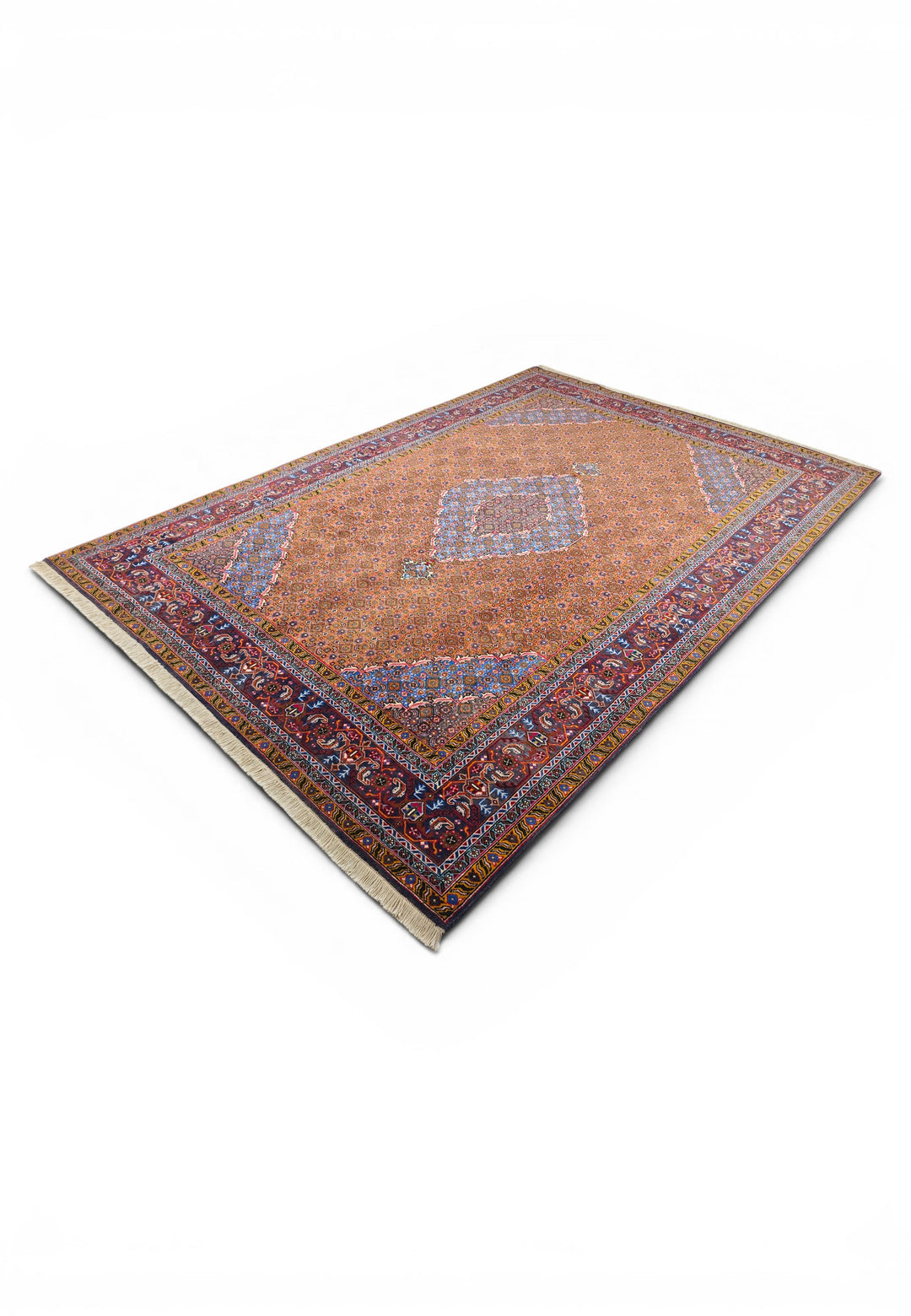 Terracotta Mahi Medallion Persian Ardabil, Hand-Knotted Wool Rug