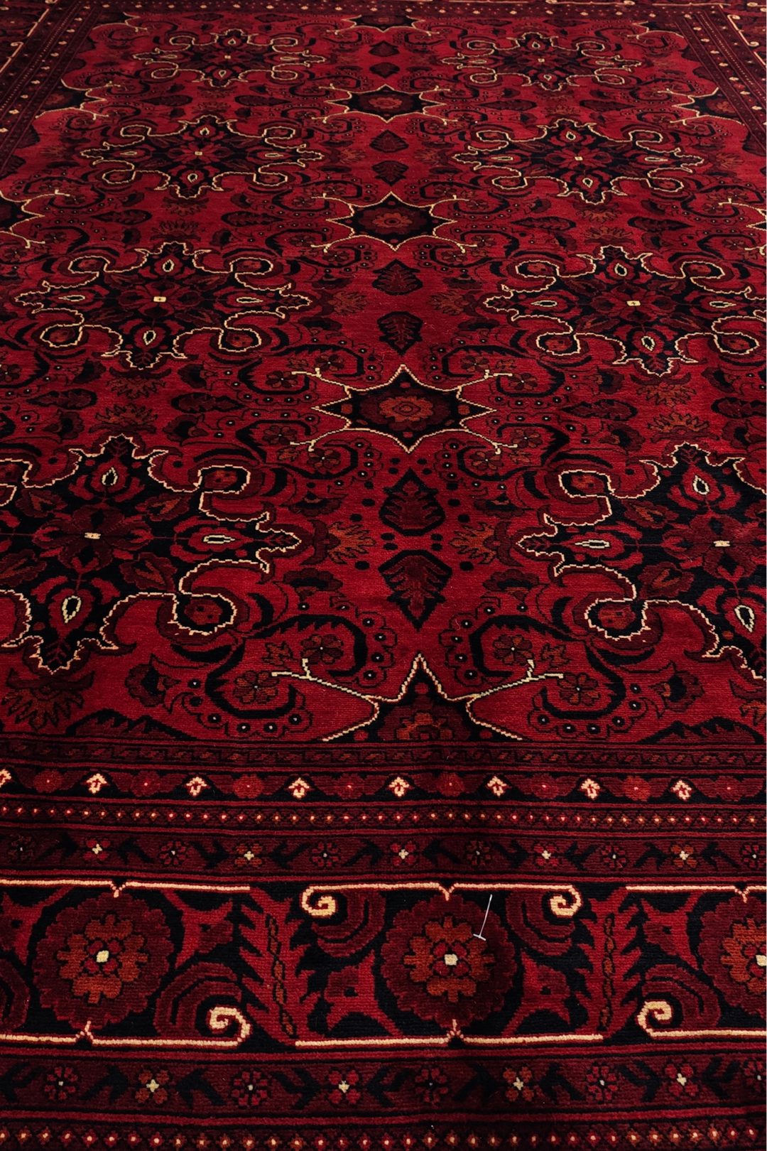 Deep Red Cartouche Khal Mohammadi Rug, Hand-Knotted Wool