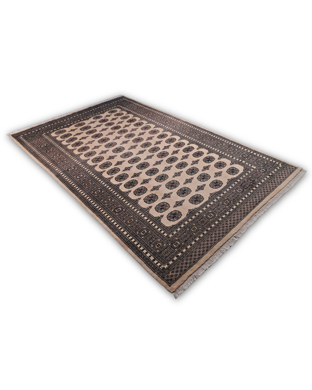 Cream Turkmen Gül Bokhara Rug, Hand-Knotted Pakistani Wool