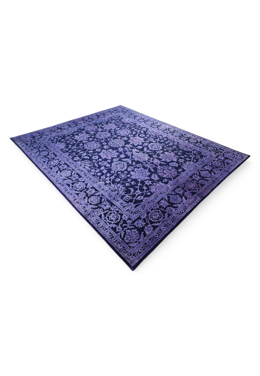 Violet Overdyed Floral Ghazni, Hand-Knotted Wool Rug