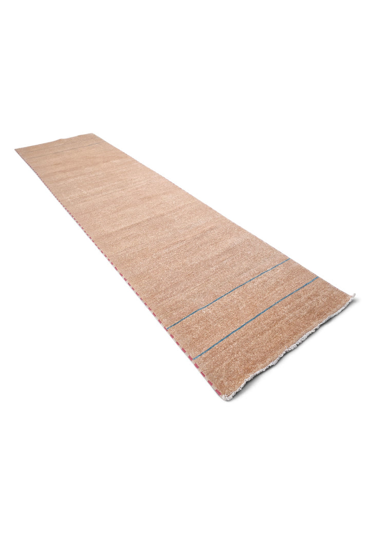 Sand and Slate Blue Stripe Gabbeh, Hand-Knotted Wool Rug
