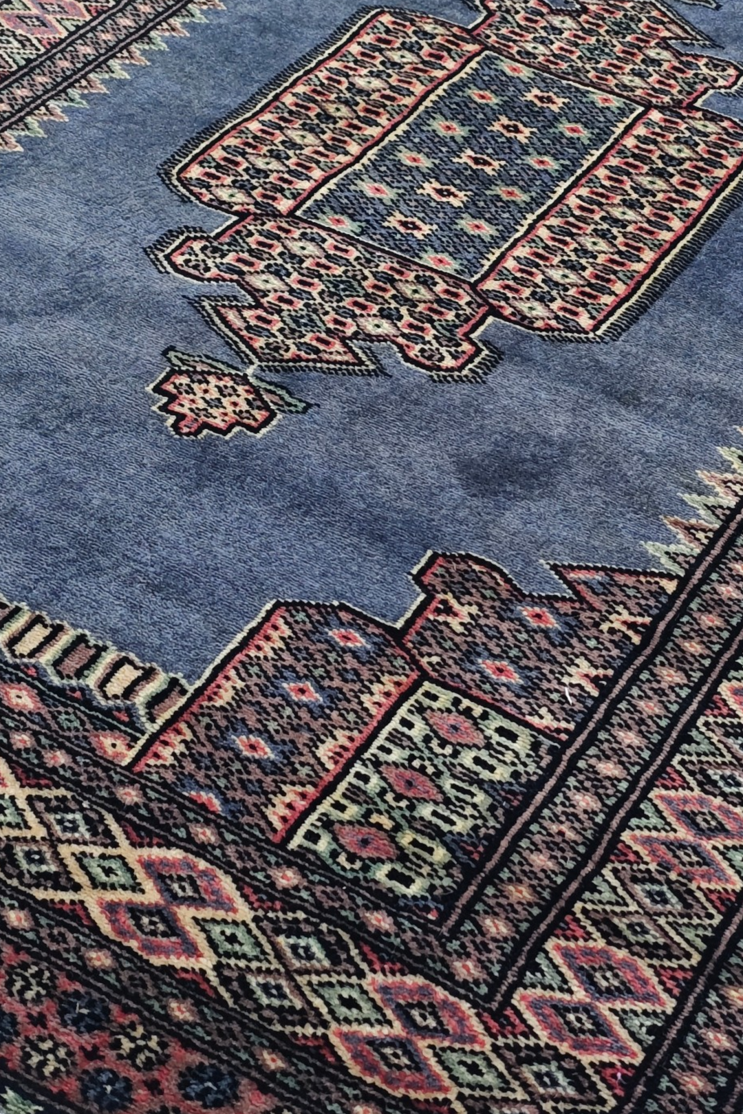 Slate Blue and Rose Jaldar Portal Medallion, Hand-Knotted Wool Rug