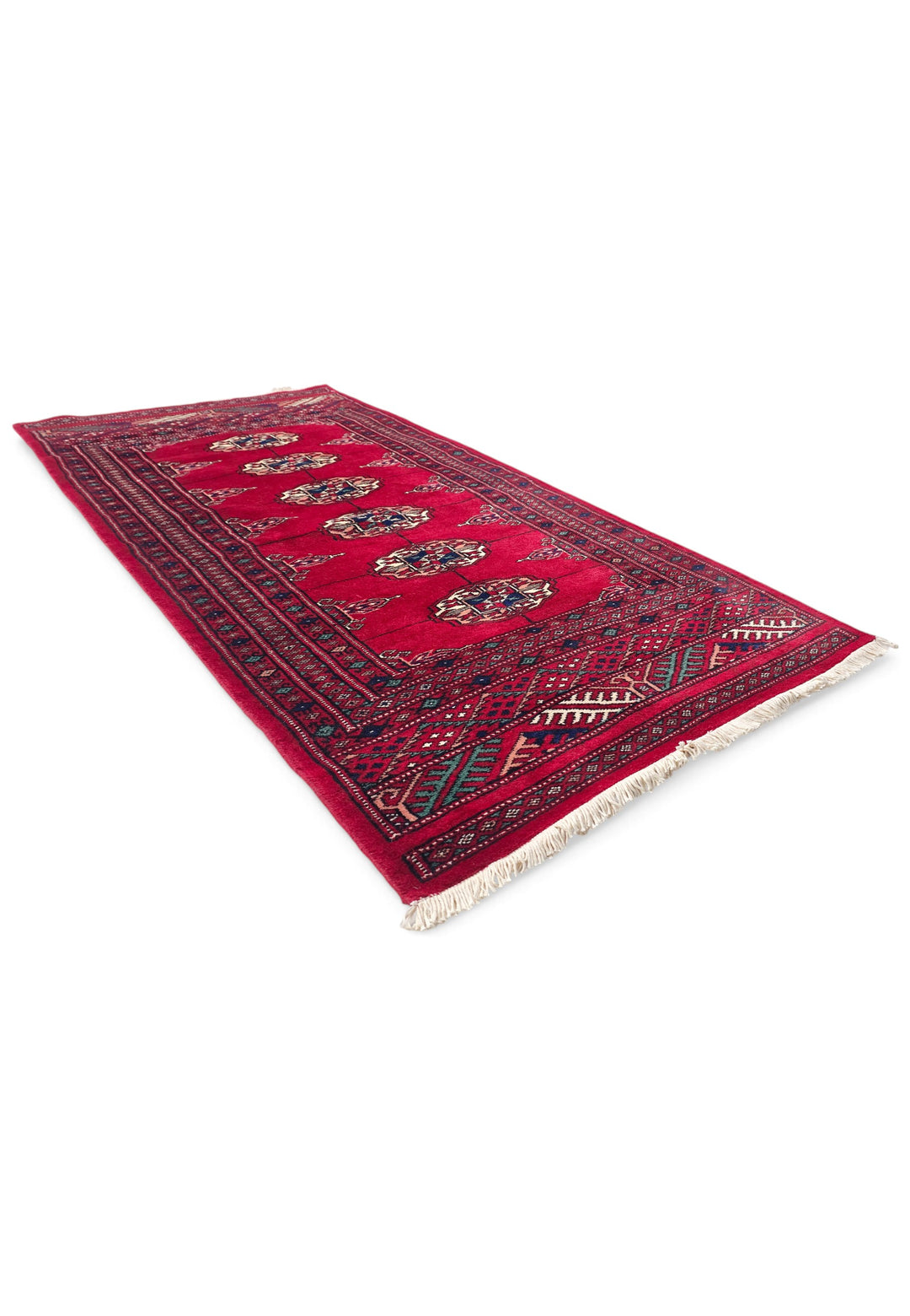 Madder Red and Ivory Turkmen Gül Bokhara, Hand-Knotted Wool Rug