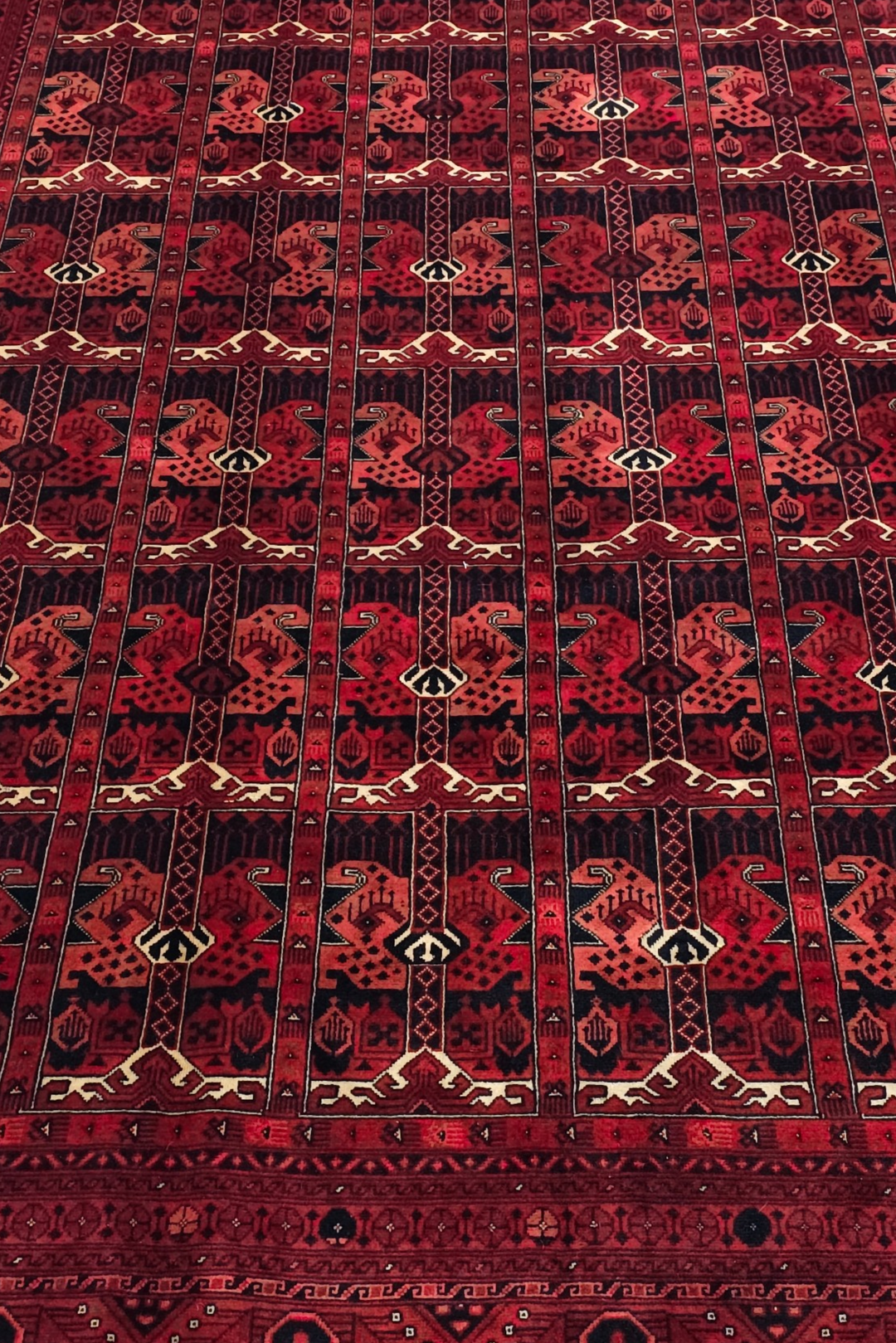 Wine Red Panel Khal Mohammadi Rug, Hand-Knotted Wool