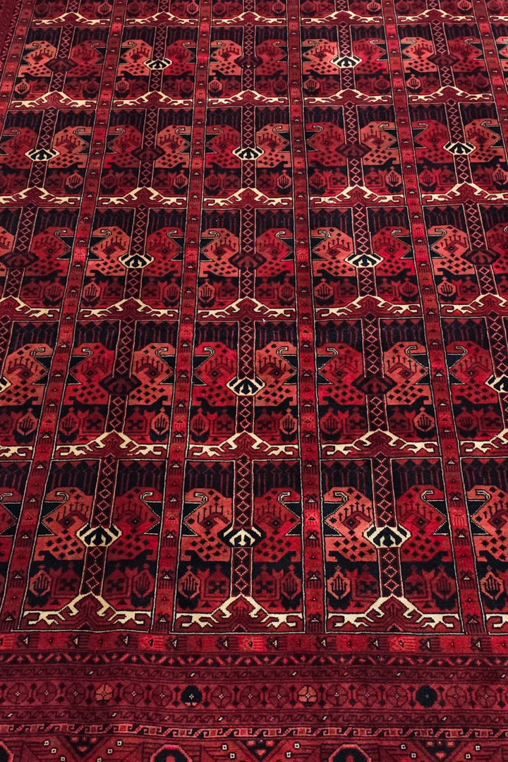 Wine Red Panel Khal Mohammadi Rug, Hand-Knotted Wool
