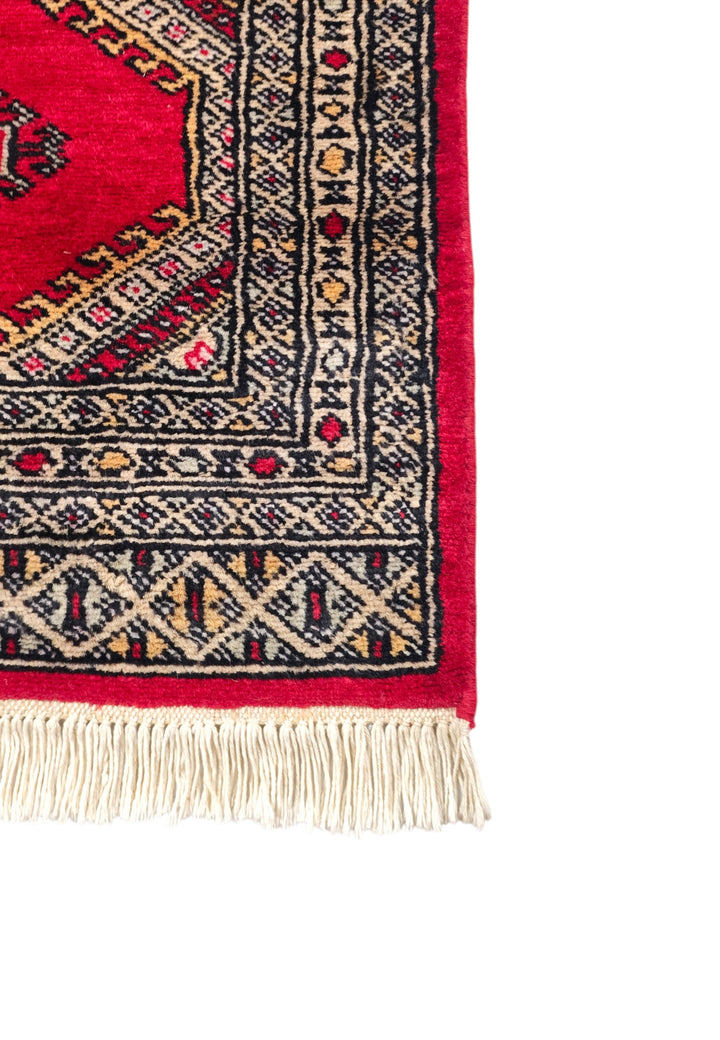 Ruby Red and Ivory Diamond Gül Jaldar Rug, Hand-Knotted Wool