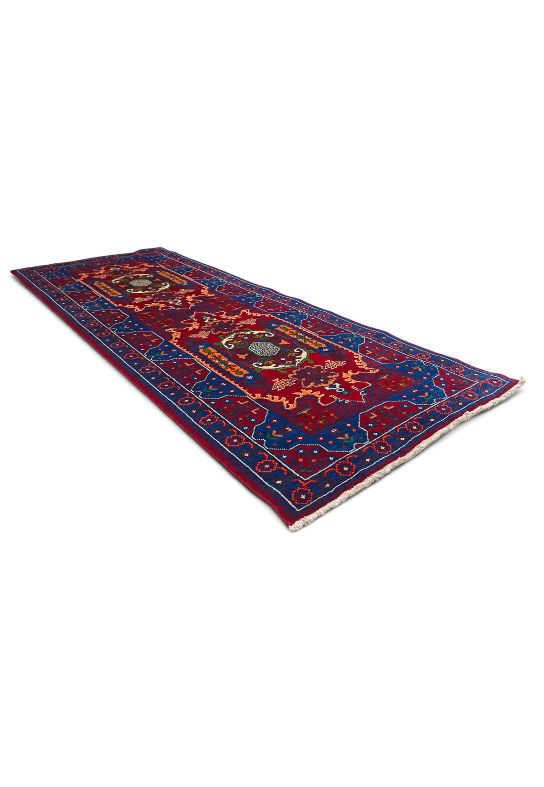 Red and Blue Khan Muhammadi Rug, Hand-Knotted Wool