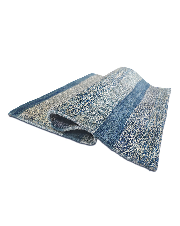 Denim Blue Stripe Gabbeh, Hand-Knotted Afghan Wool Rug