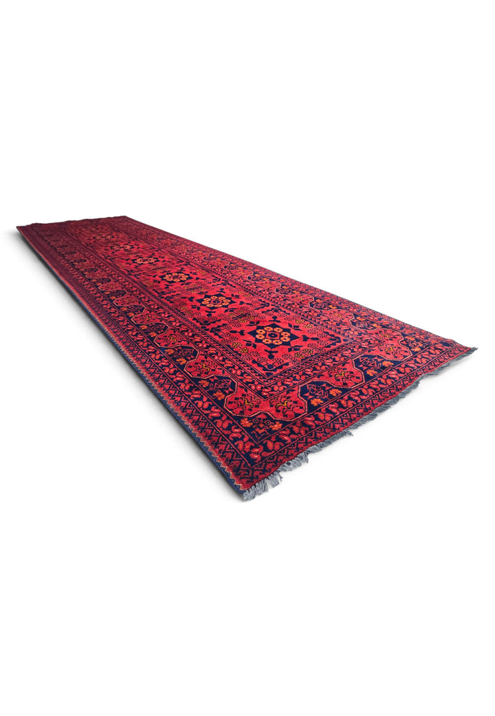 Coral and Gold Khan Muhammadi Runner, Hand-Knotted Wool