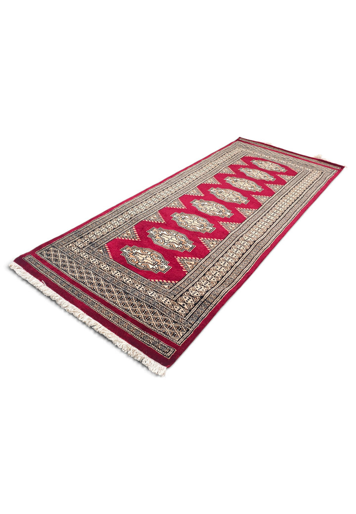 Wine Red and Beige Yamoud Rug, Hand-Knotted Wool