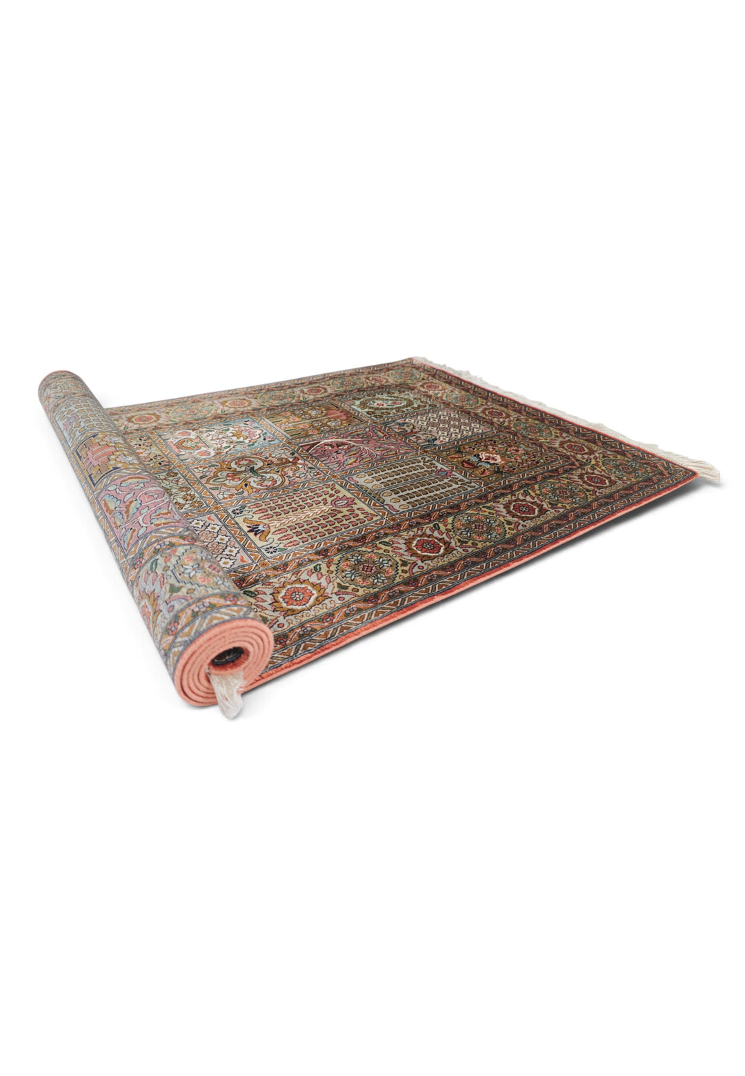 Taupe and Cream Khesti Garden Panel, Hand-Knotted Silk Rug