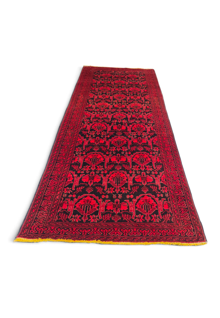 Red and Black Khan Muhammadi Rug, Hand-Knotted Wool