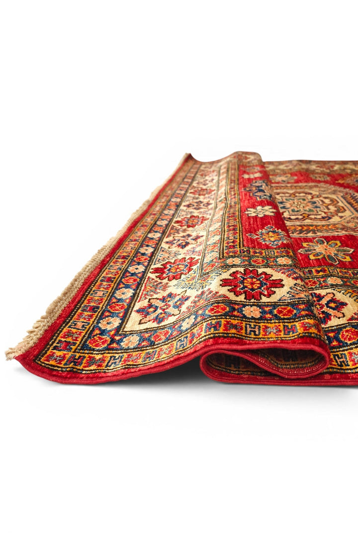 Red Medallion Kazak Rug, Hand-Knotted Afghan Wool