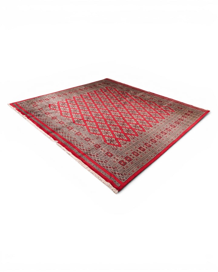 Red Diamond Pakistani Jaldar, Hand-Knotted Wool Rug