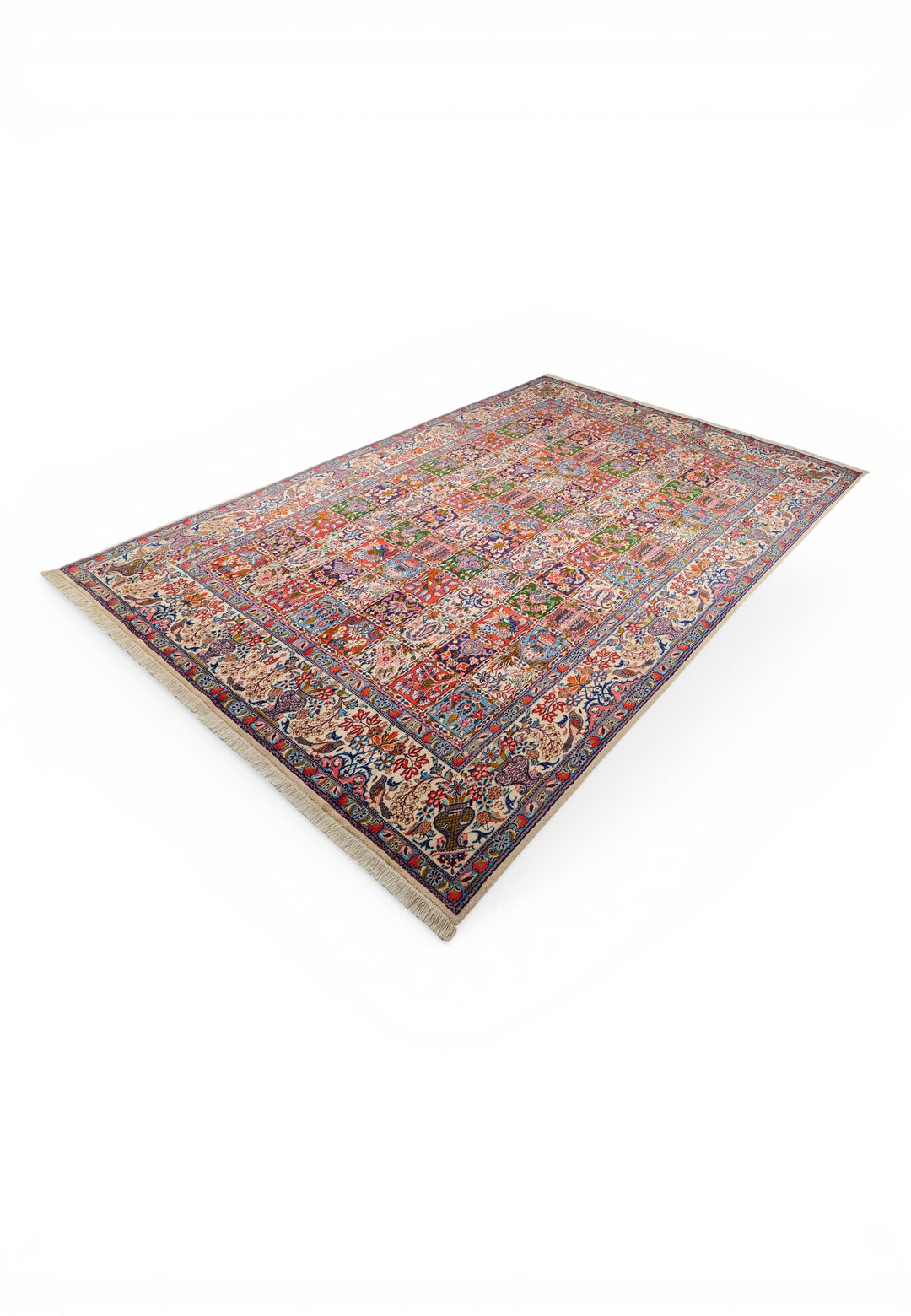 Four Seasons Garden Panel Persian Sabzevar, Hand-Knotted Wool Rug