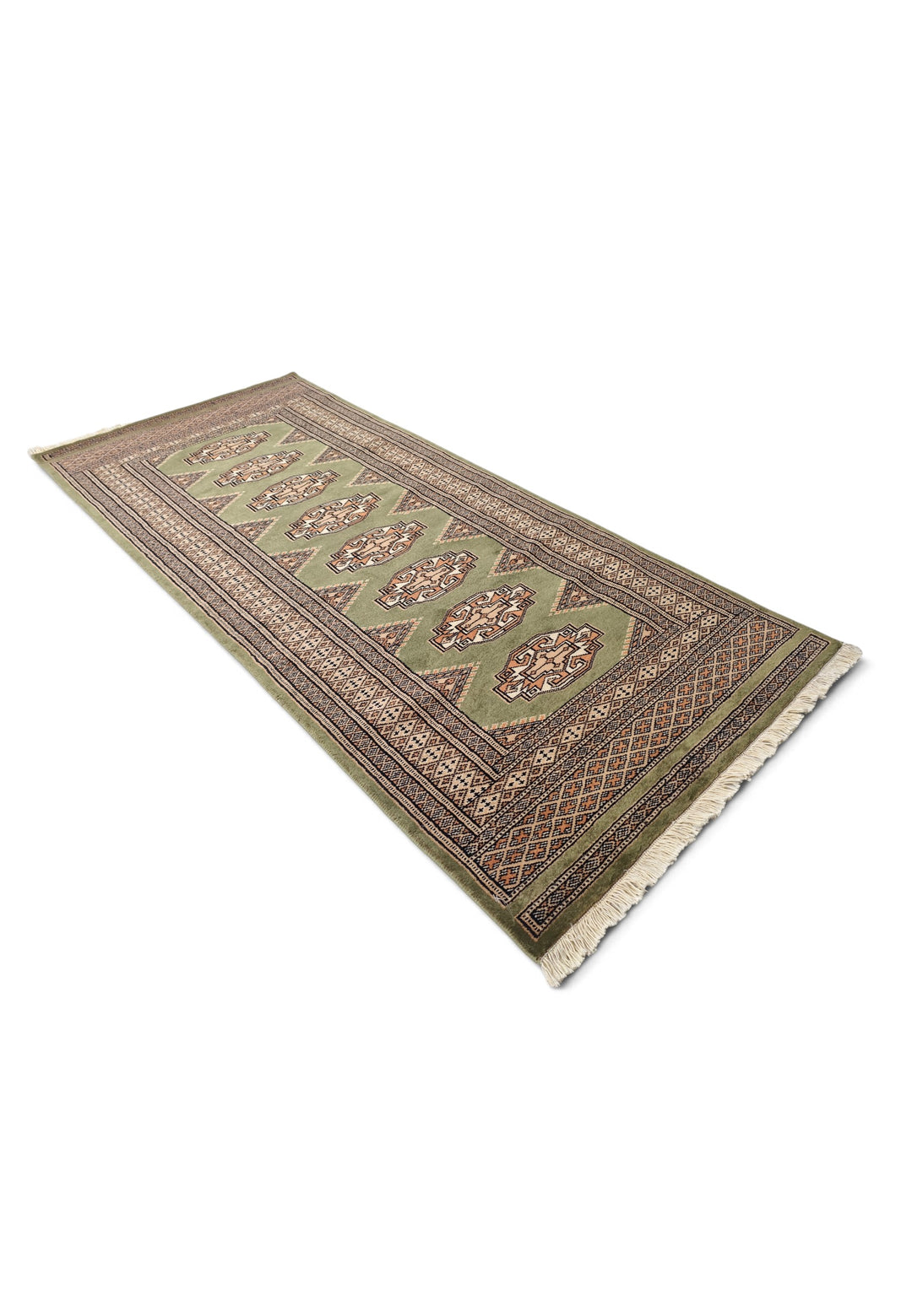 Olive Green and Beige Yamoud Rug, Hand-Knotted Wool