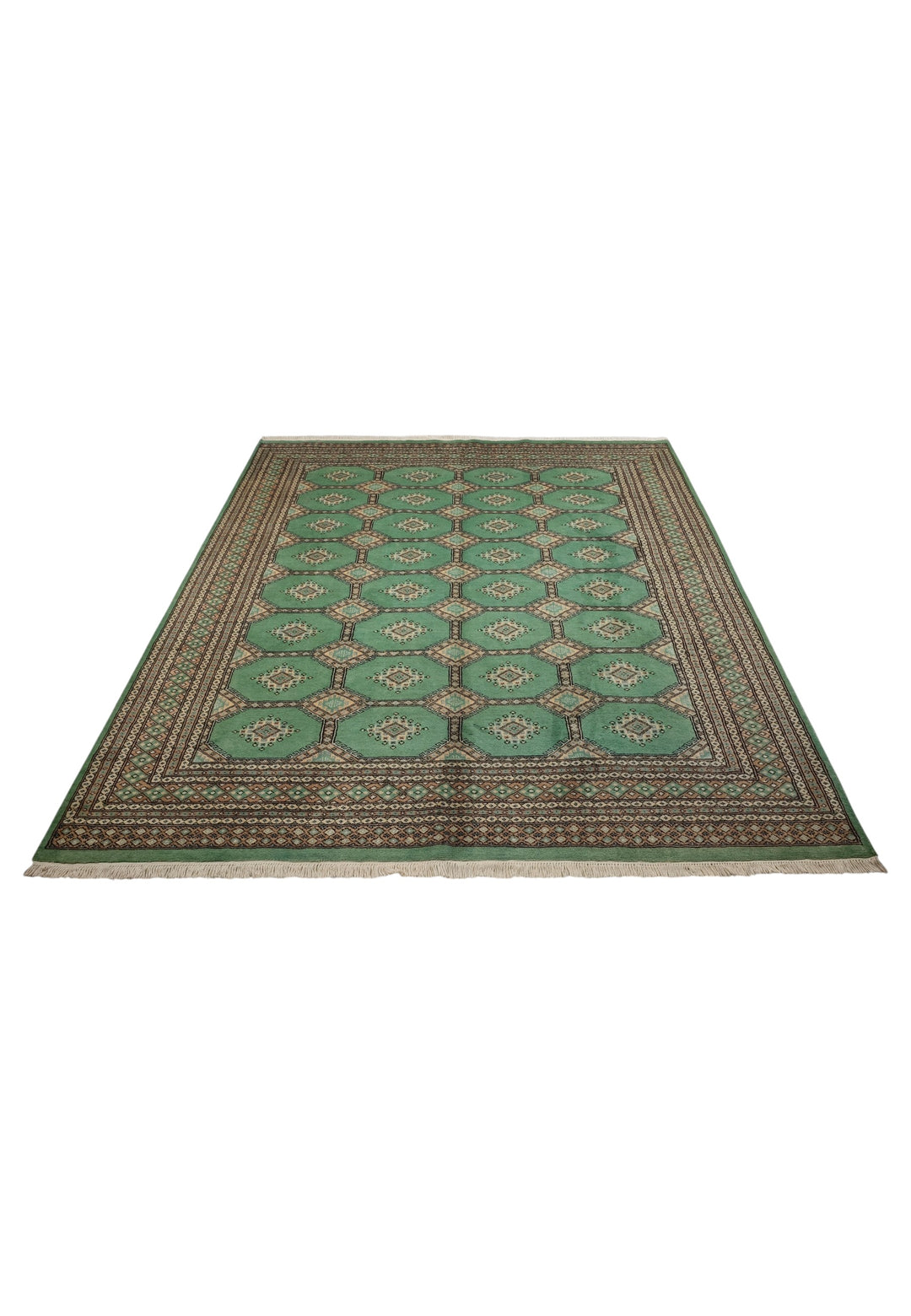 Jade Green &amp; Cream Gül Jaldar Rug, Hand-Knotted Pakistani Wool