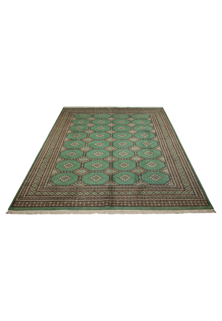 Jade Green &amp; Cream Gül Jaldar Rug, Hand-Knotted Pakistani Wool