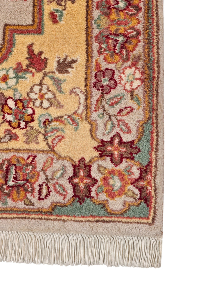 Butter Gold and Warm Grey French Floral Panel, Hand-Knotted Wool Rug