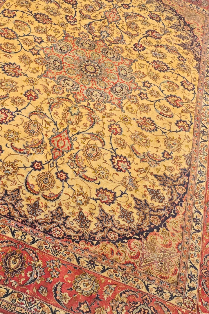 Gold and Terracotta Oval Field Sirafian Isfahan, Hand-Knotted Wool Rug