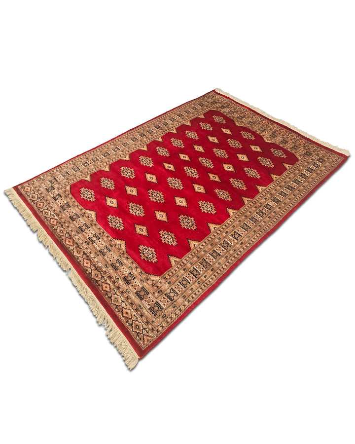 Red Diamond-Gül Jaldar Rug, Hand-Knotted Pakistani Wool &amp; Silk