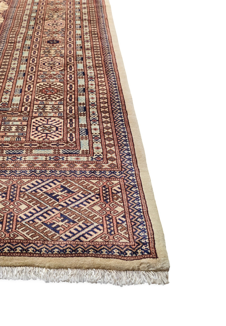 Ivory and Chestnut Turkmen Gül Bokhara, Hand-Knotted Sherwan