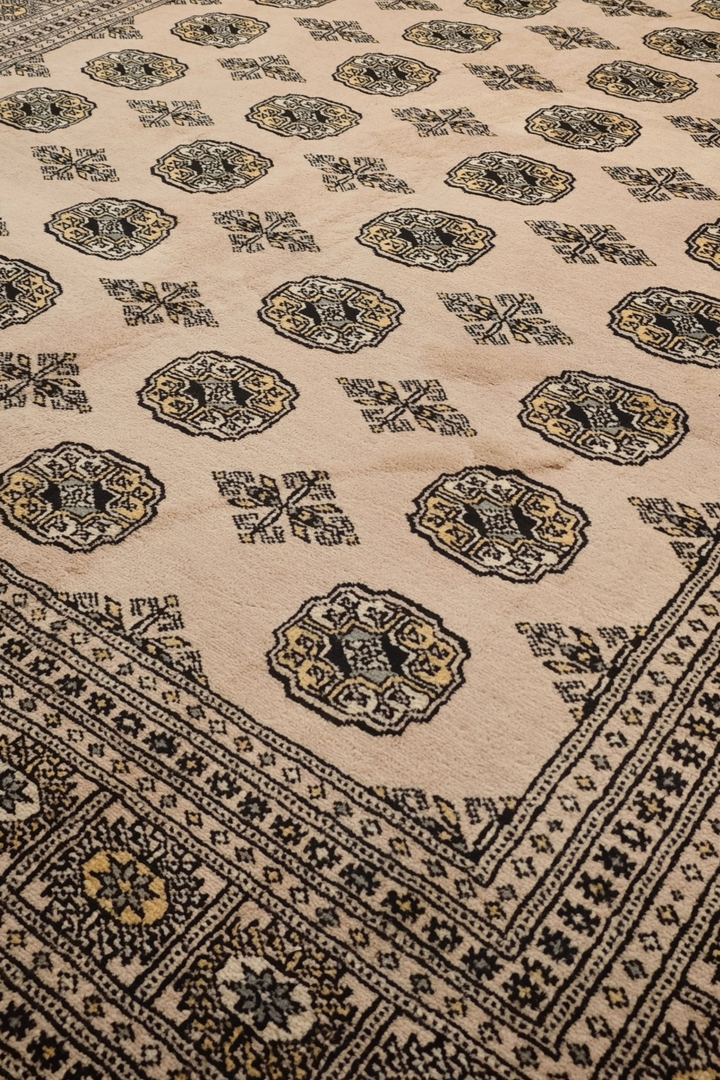 Sand and Espresso Gül and Tree Bokhara, Hand-Knotted Wool Rug (199×265cm)