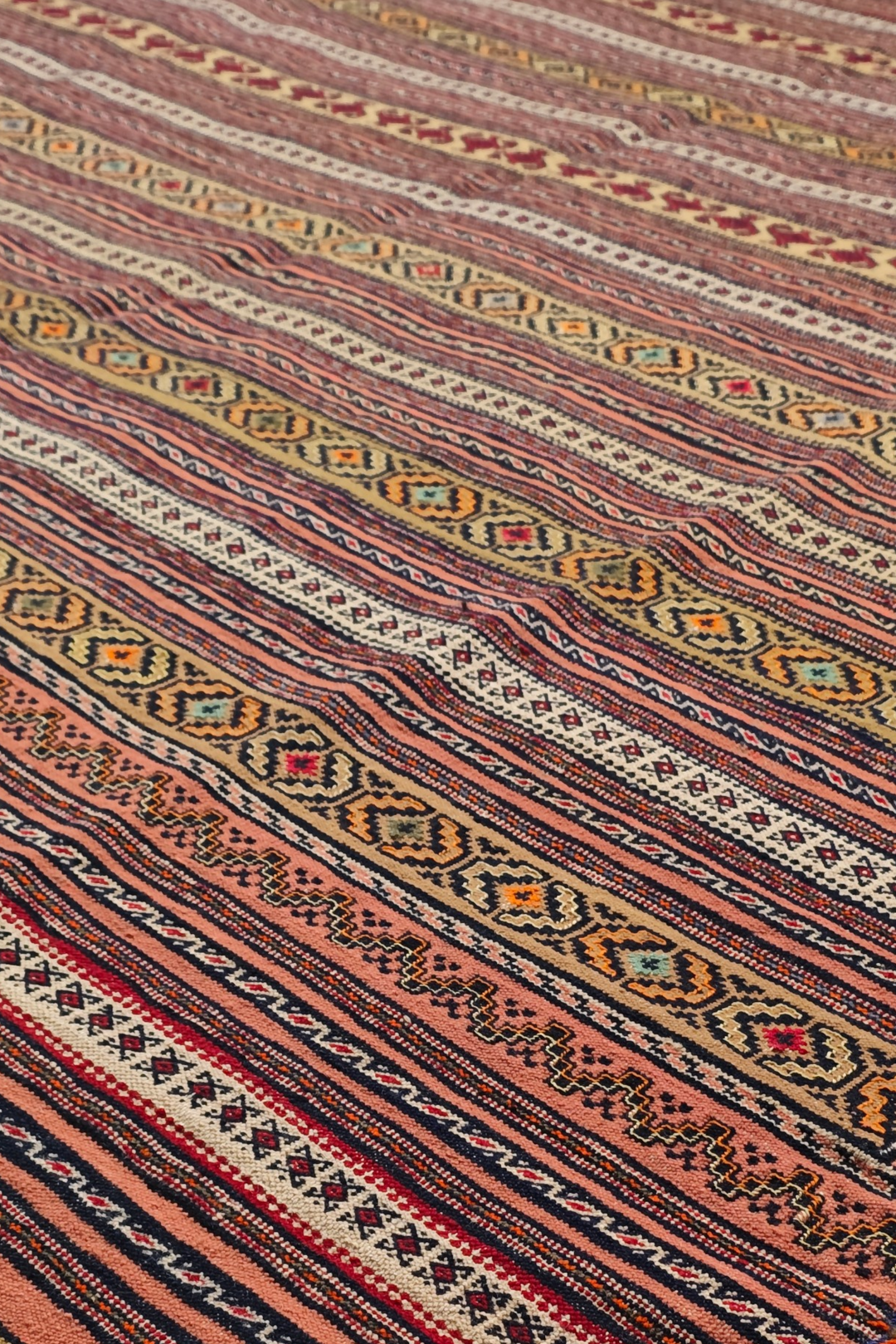 Rust and Cream Maliki Kilim, Hand-Woven Wool