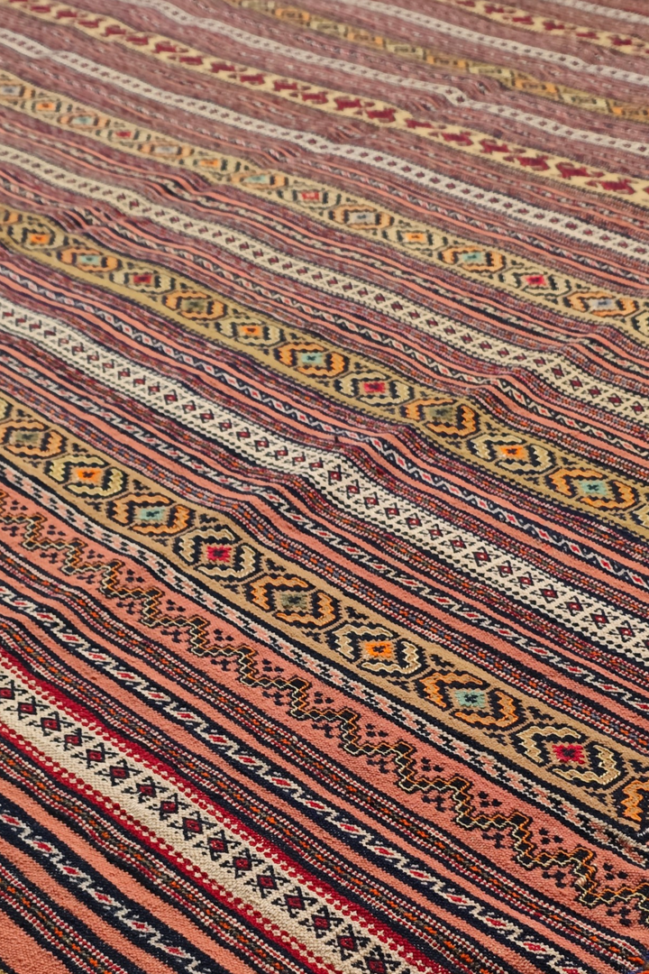 Rust and Cream Maliki Kilim, Hand-Woven Wool