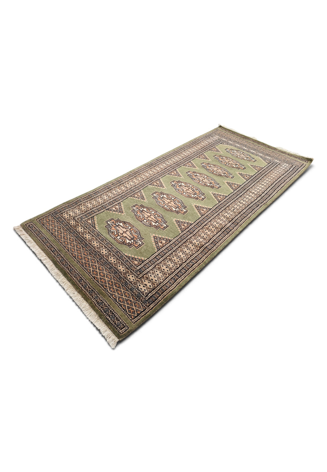 Olive Green and Beige Yamoud Rug, Hand-Knotted Wool