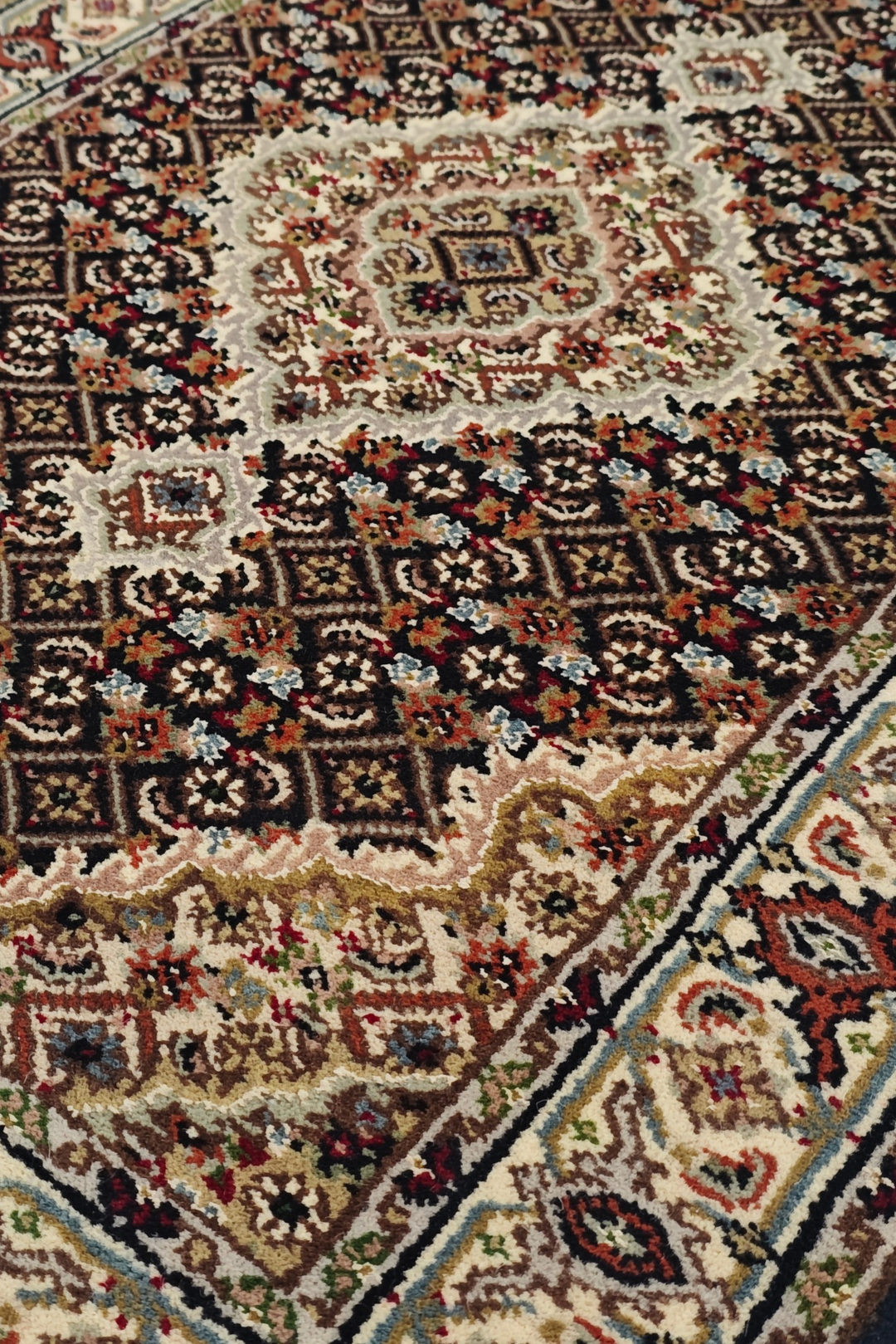 Espresso and Ivory Mahi Medallion Tabriz, Hand-Knotted Wool Rug