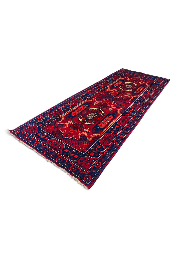 Crimson and Navy Khan Muhammadi Rug, Hand-Knotted Wool
