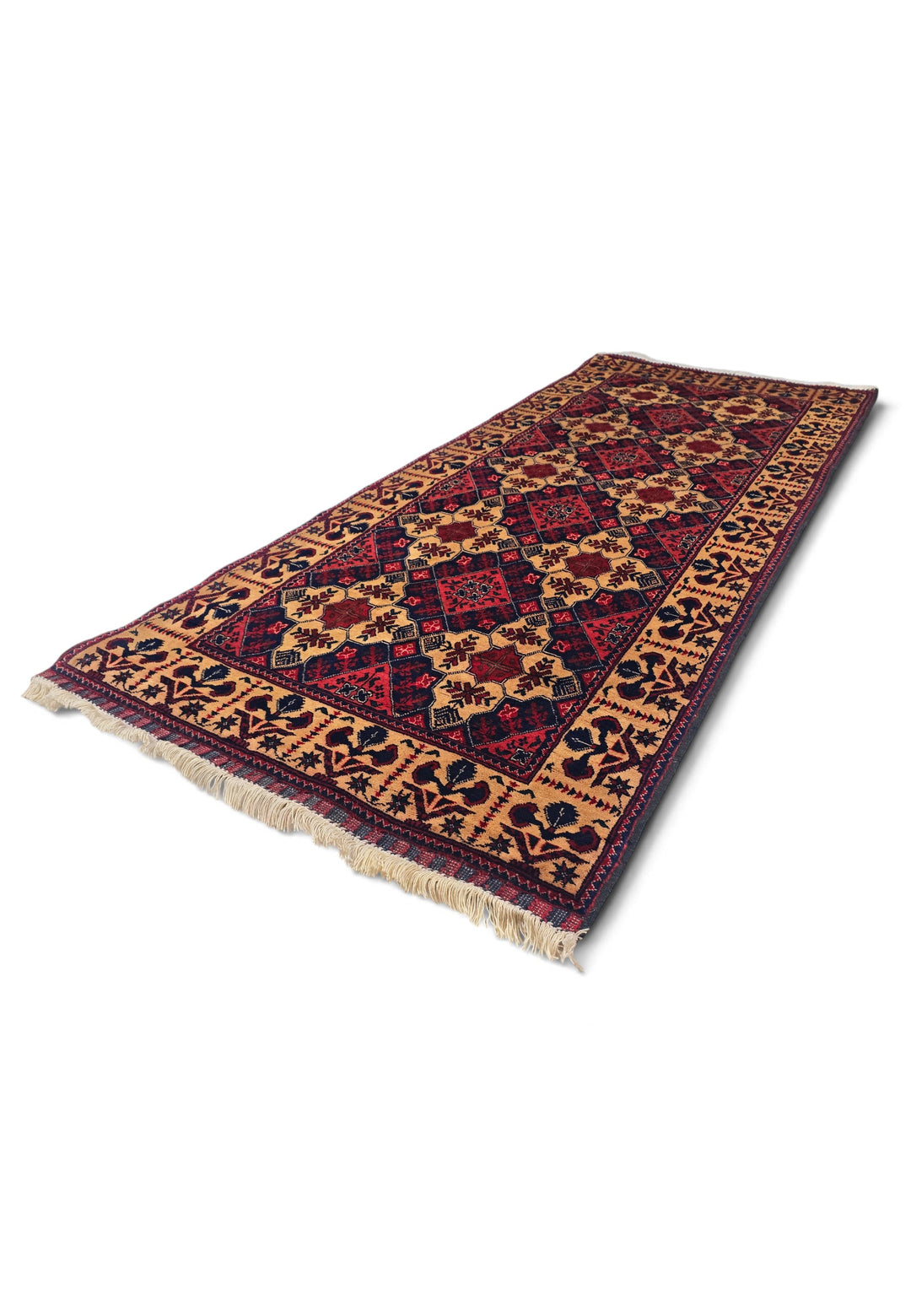 Coral and Camel Khan Muhammadi Rug, Hand-Knotted Wool