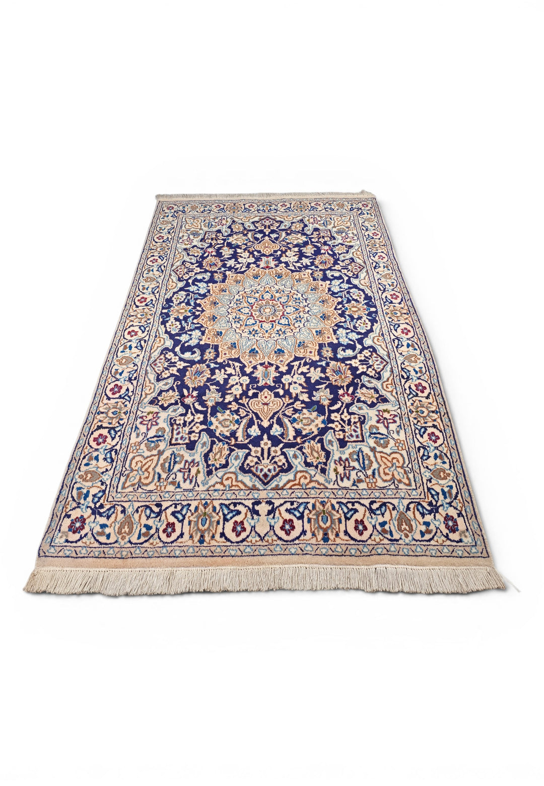 Navy Medallion Persian Nain, Hand-Knotted Wool Rug