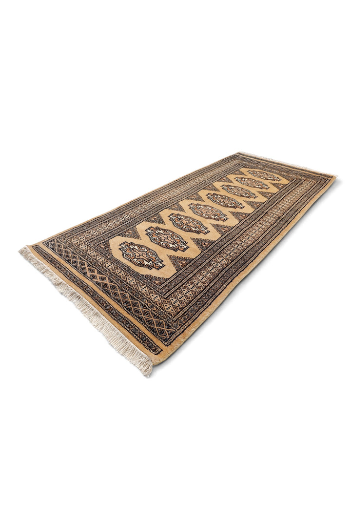 Wheat Gold and Beige Yamoud Rug, Hand-Knotted Wool