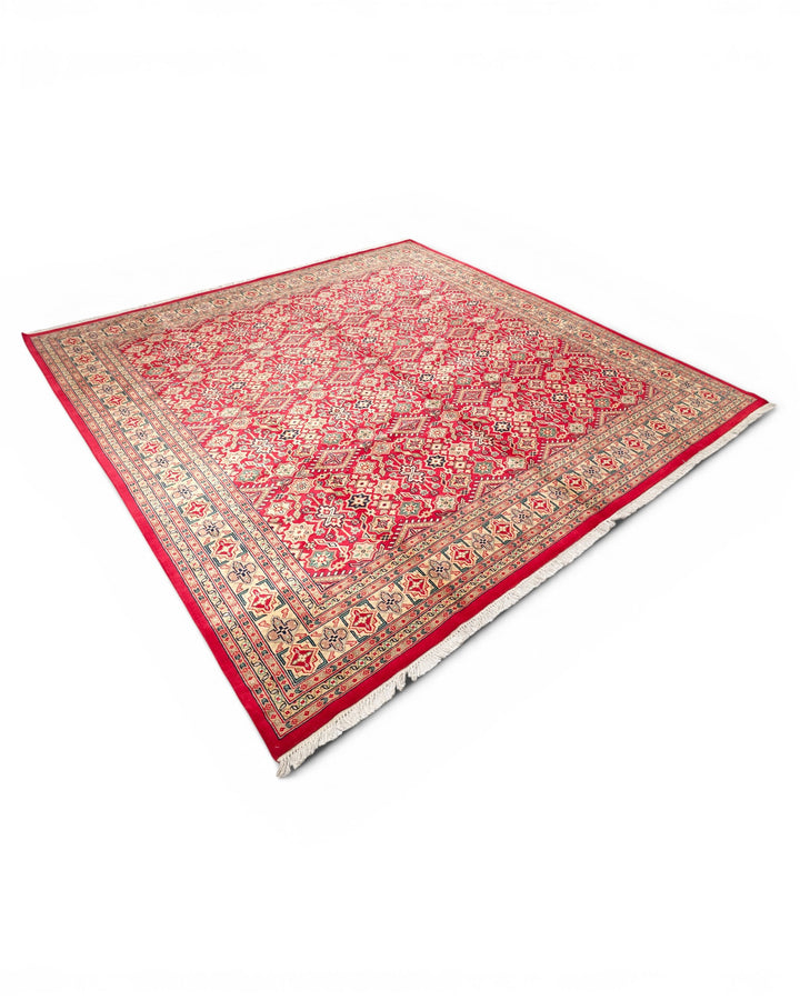 Red Pakistani Jaldar, Hand-Knotted Wool Rug