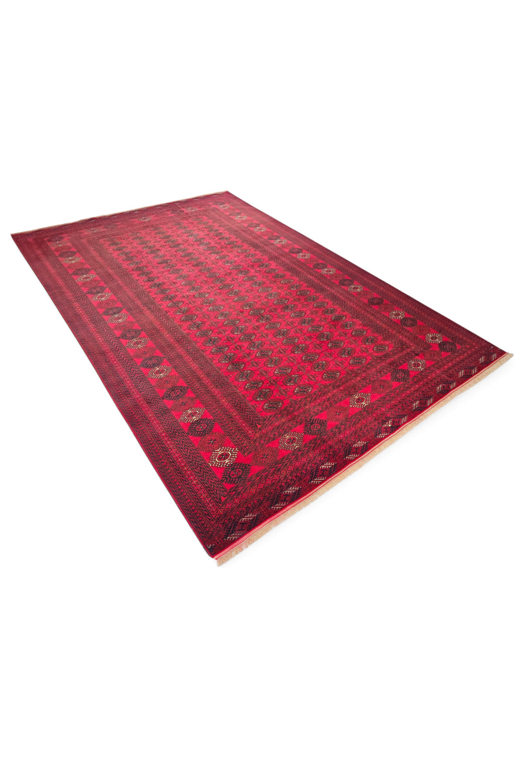 Bright Red Turkmen Gül Rug, Hand-Knotted Wool