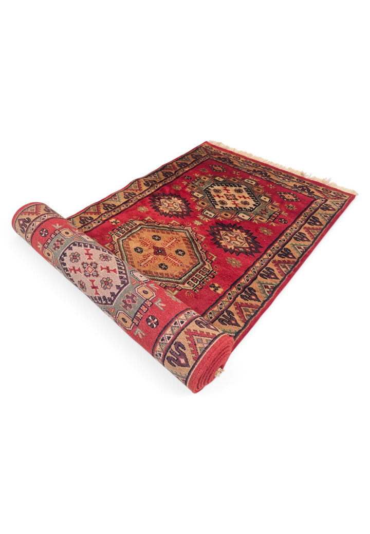 Red and Apricot Alternating Medallion, Hand-Knotted Wool Rug