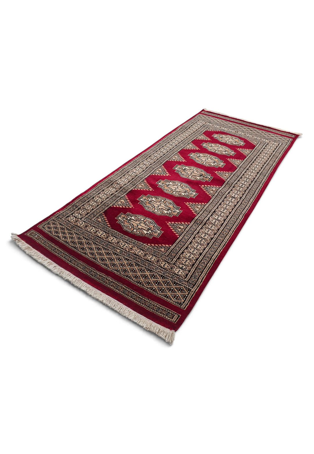 Wine Red and Beige Yamoud Rug, Hand-Knotted Wool