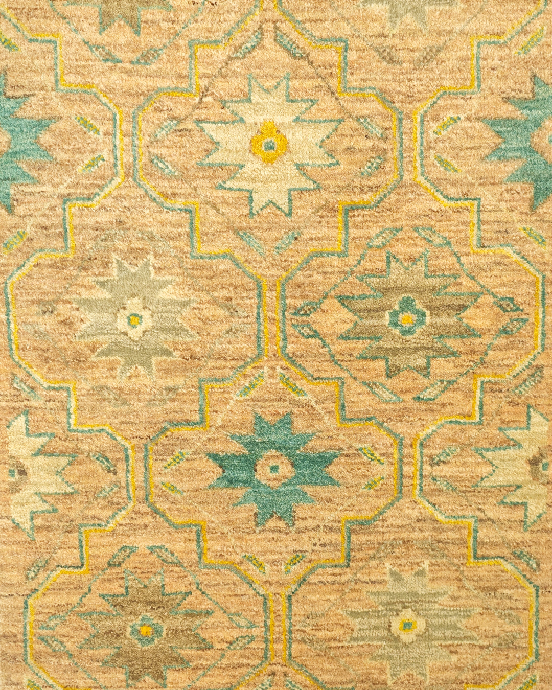 Gold &amp; Green Floral Gabbeh, Hand-Knotted Afghan Wool Rug
