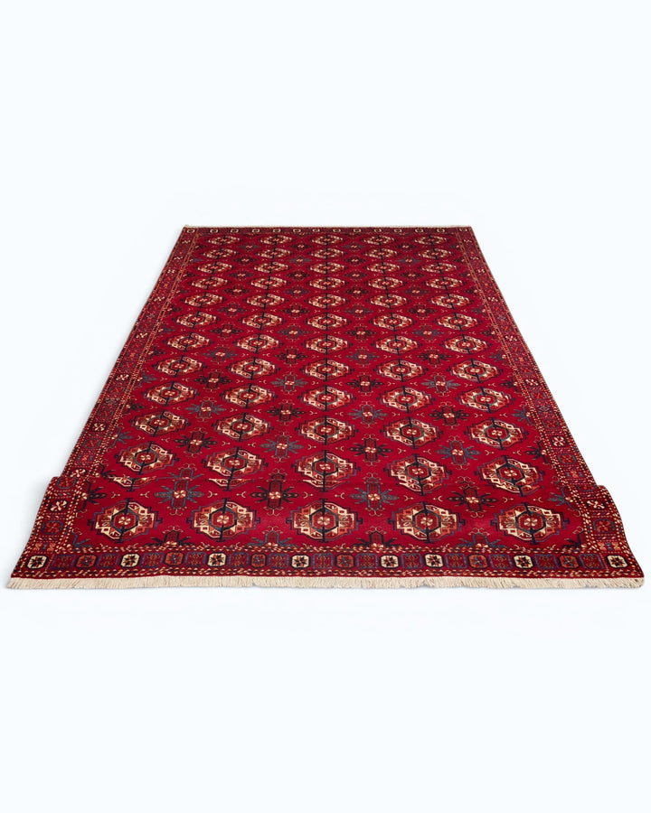 Red Turkmen Bokhara Rug, Hand-Knotted Afghani Sherwan