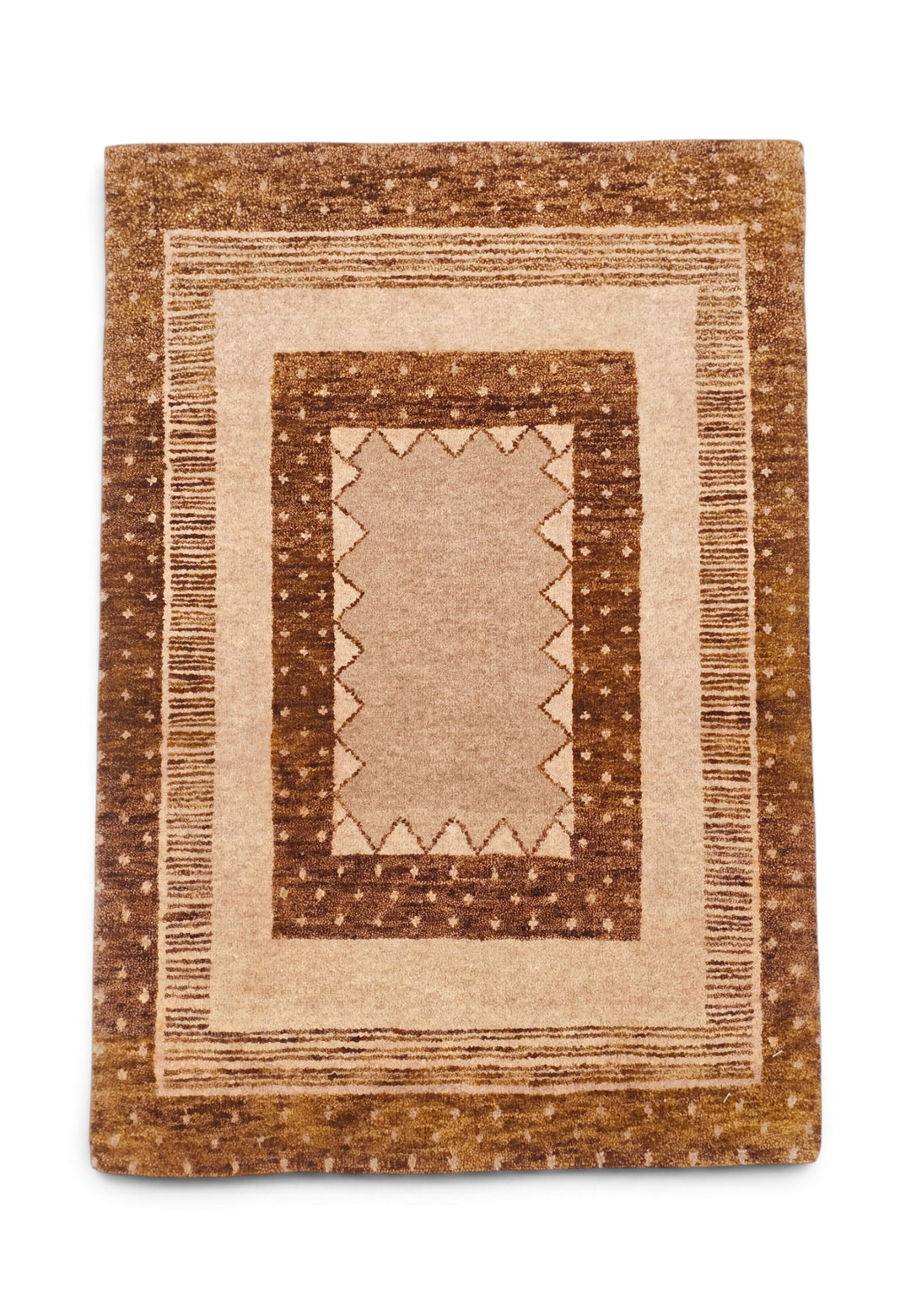 Camel and Chestnut Concentric Frame Loribaf, Hand-Knotted Wool Rug