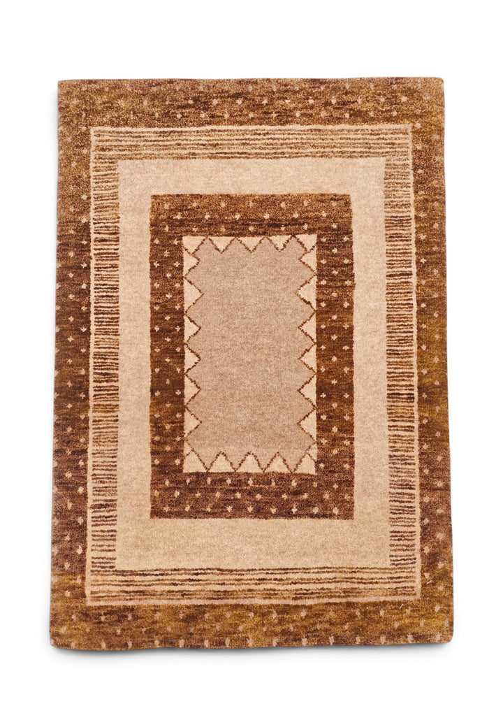 Camel and Chestnut Concentric Frame Loribaf, Hand-Knotted Wool Rug