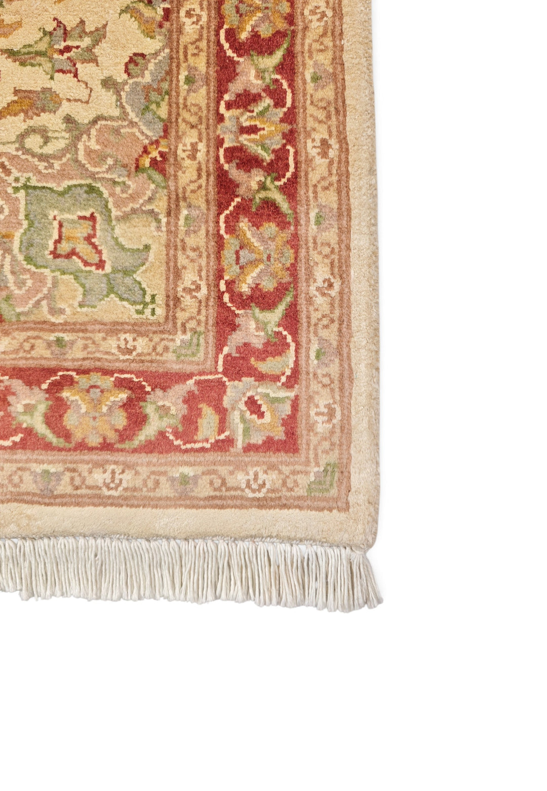 Cream and Brick Red Medallion Tabriz, Hand-Knotted Wool and Silk Rug