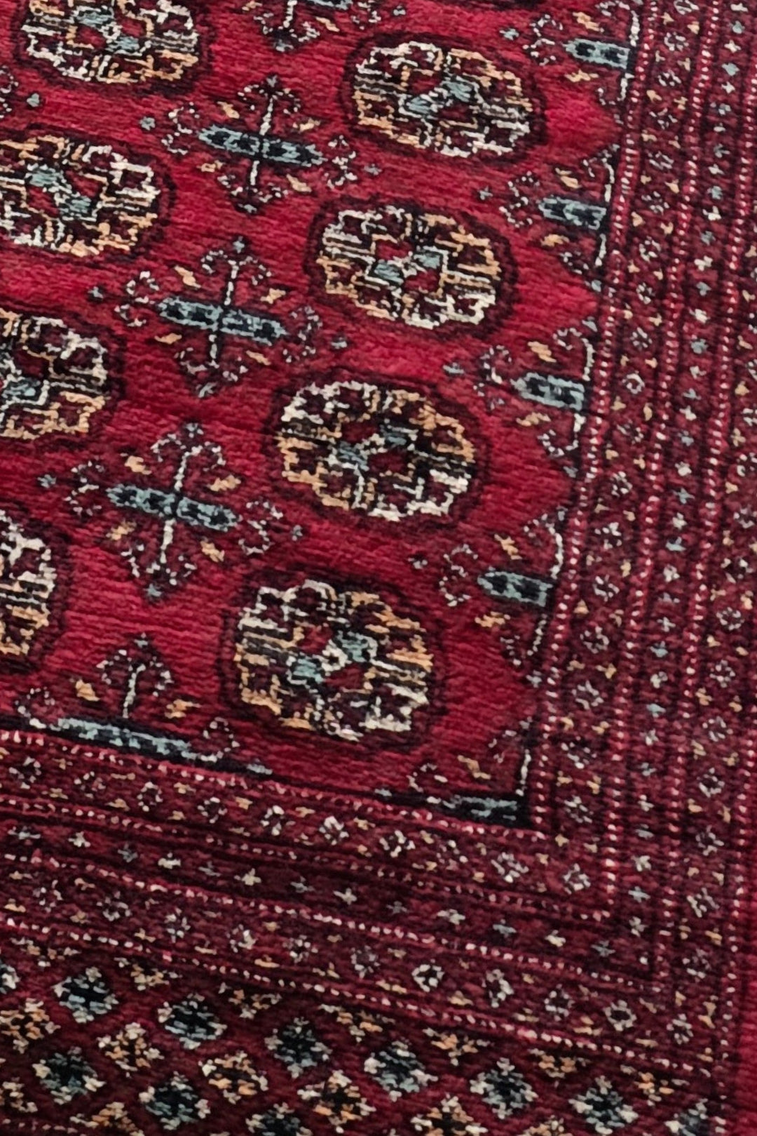 Wine Red Turkmen Gül Bokhara Rug, Hand-Knotted Wool