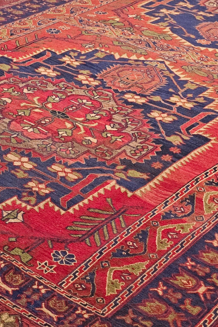 Red and Navy Twin Medallion Kilim, Hand-Woven Wool