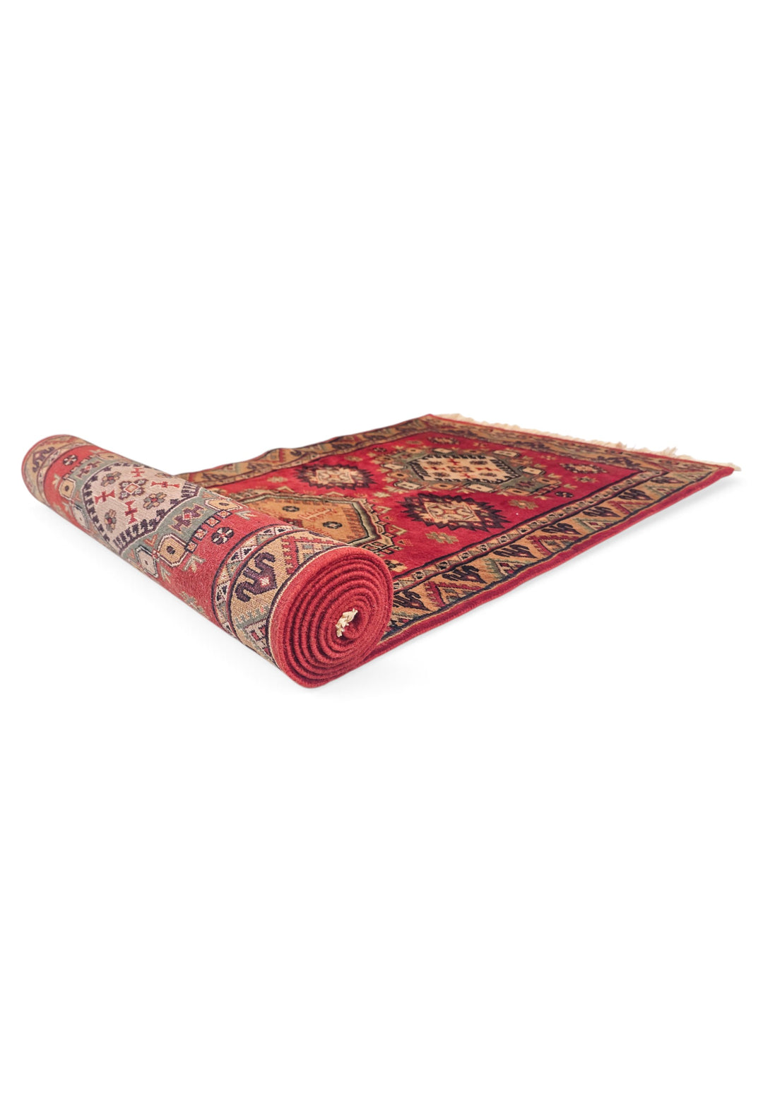 Red and Apricot Alternating Medallion, Hand-Knotted Wool Rug