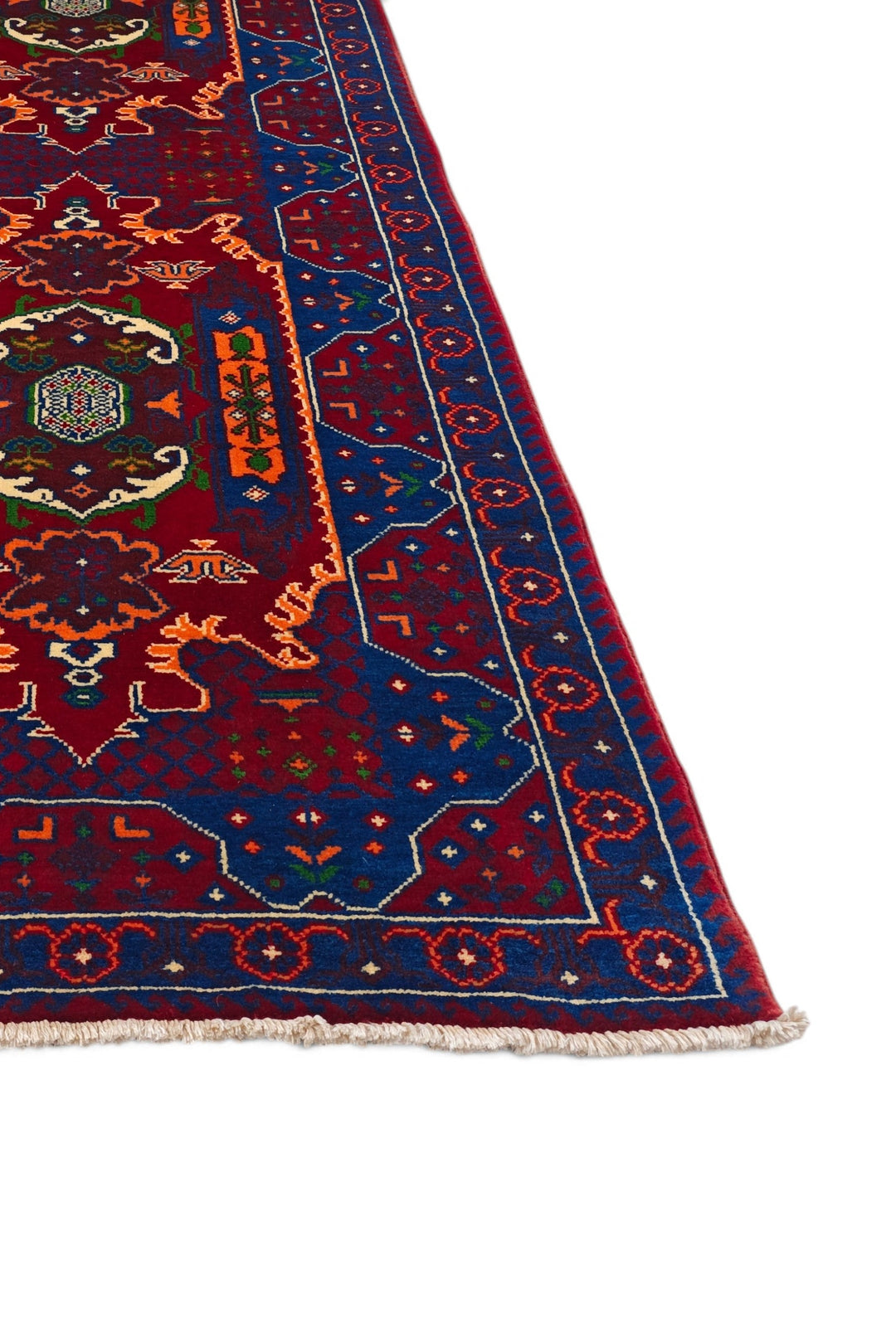 Red and Blue Khan Muhammadi Rug, Hand-Knotted Wool
