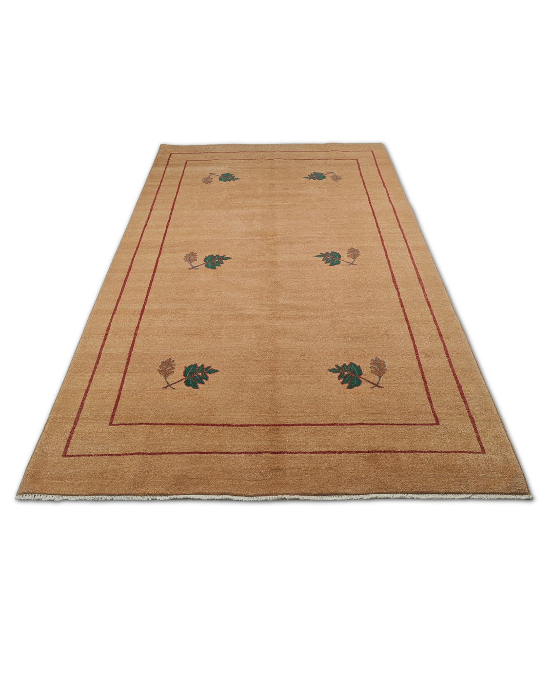 Camel and Green Floral Sprig, Hand-Knotted Wool Rug
